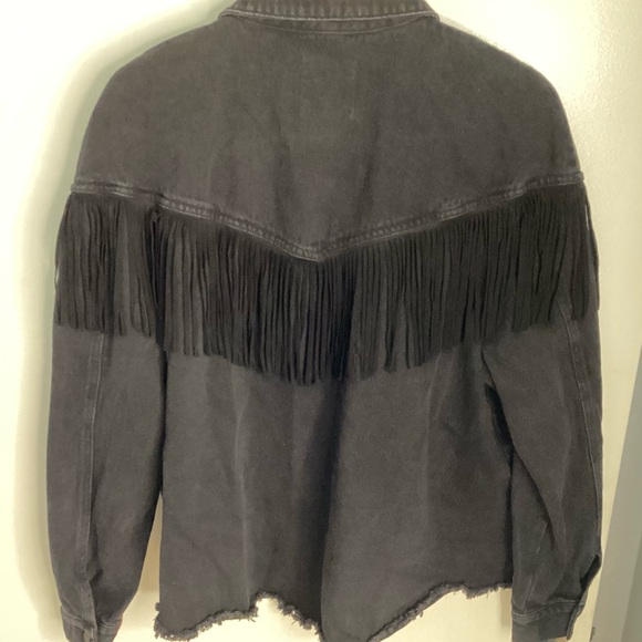 Zara Charcoal Fringe Denim Jacket L - Picture 8 of 14
